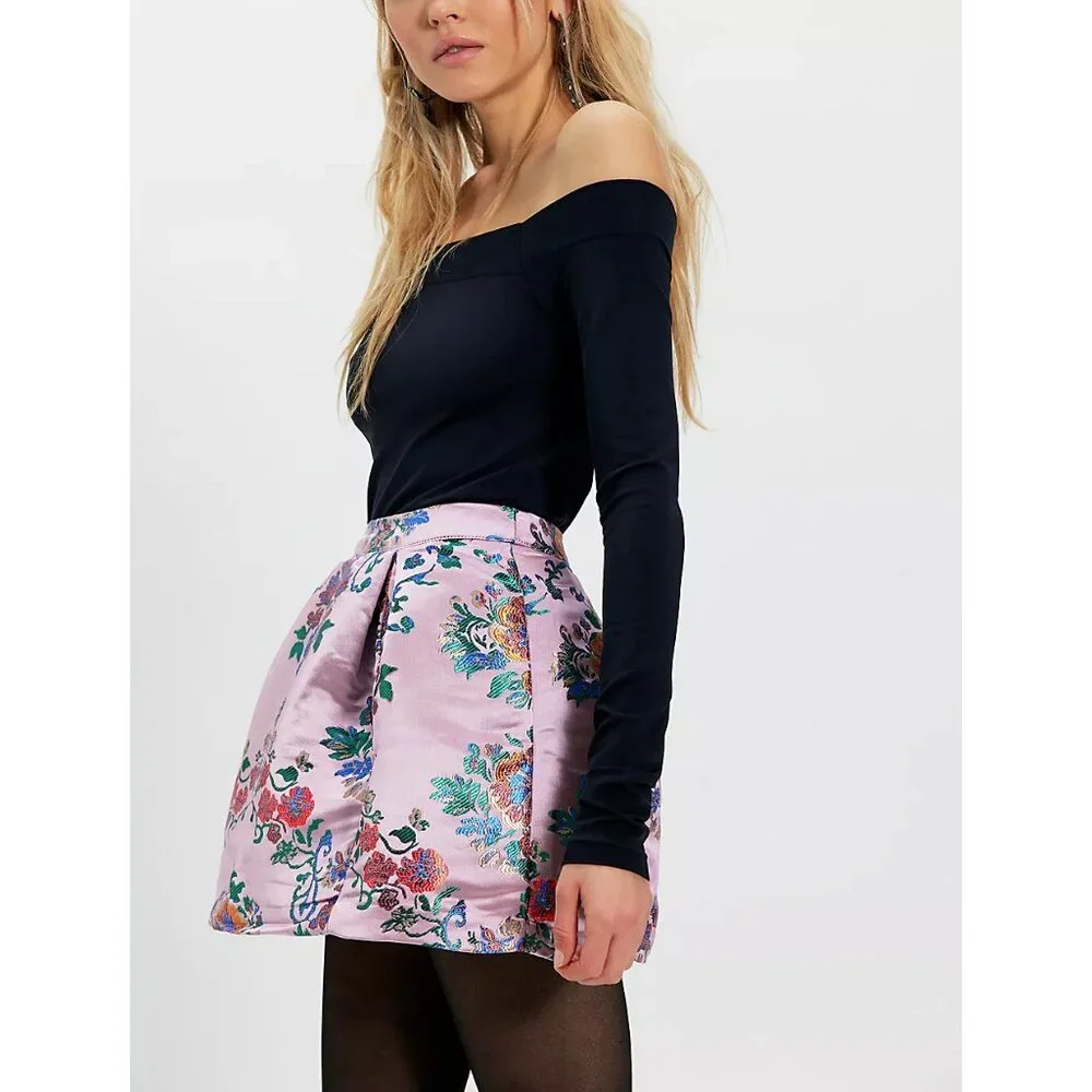 Free People Pink Brocade Floral Mini Skirt - Picture 3 of 11